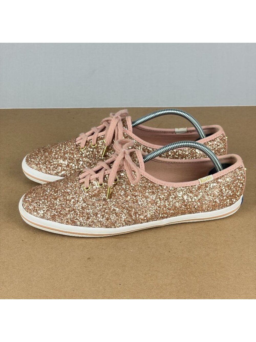 Kate Spade Keds Glitter Rose Gold Sneakers Womens 8.5 Low Top Lace Up